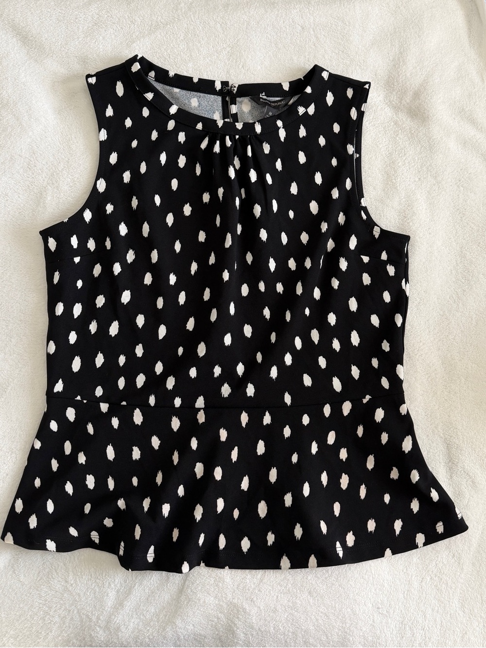Banana Republic Black Sleeveless Peplum Top with White Spot Print